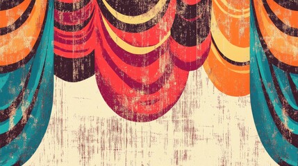Retro coloring book illustration of a shimmering curtain backdrop
