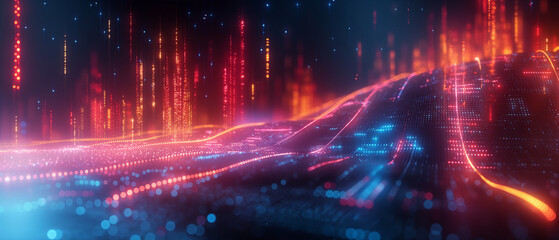 Obraz premium Abstract Digital Landscape with Red and Blue Lights