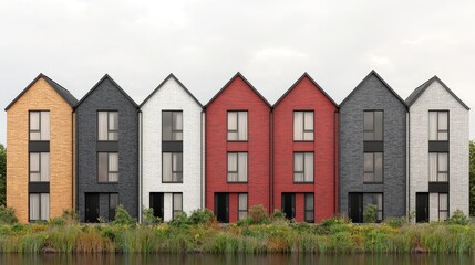 Fototapeta premium Colorful Row of Modern Townhouses by the Water