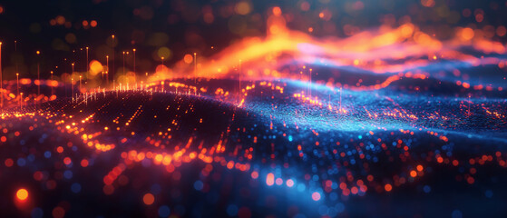 Obraz premium Abstract Digital Landscape with Glowing Lights