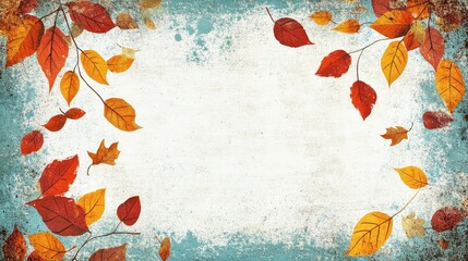 Retro illustration featuring falling autumn leaves on a blank canvas