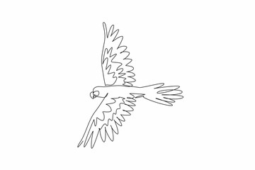 National Bird Day. One single line drawing of beauty parrot bird flying high over the sky stretching its wide wings. Mascot logo for bird conservation and breeding. Template for poster, banner, flyer