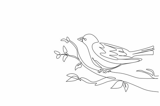 Single line drawing of cute beauty bird perched at lush tree branch and chirped beautiful tone. National Bird Day. Annual international celebration event. Vector illustration graphic art design - Powered by Adobe