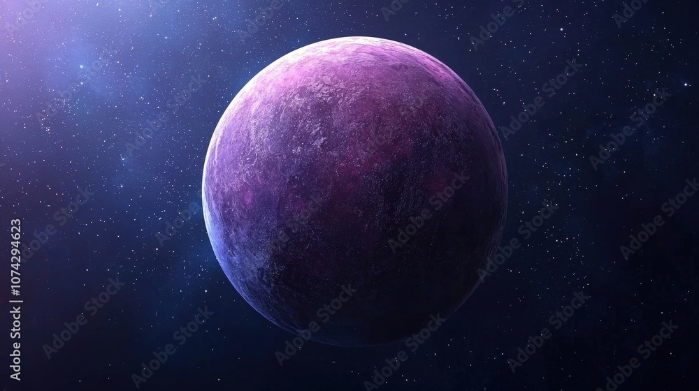 Poster purple planet in deep space with starry background