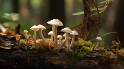 Mushrooms Growing on a Log