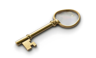 Golden Vintage Key on White Background