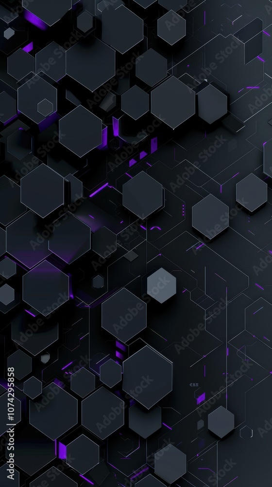 Poster abstract geometric hexagon pattern with purple glowing lines background