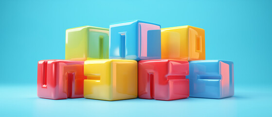 Fototapeta premium Colorful Shiny Cubes Forming Word One on Blue Background