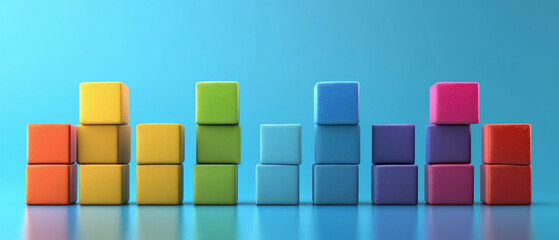 Colorful Stacked Cubes on Blue Background