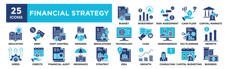 Financial Strategy icon collection set. Containing design strategy, financial, business, technology, growth, finance