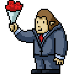 Fototapeta premium pixel art of primate romantic rose