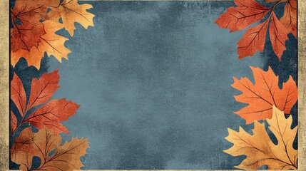 Retro illustration of Autumn leaves creating a nature themed border Minimal abstract composition for Thanksgiving and Fall with a decorative frame on a blank background