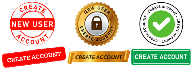 Create account personal private user new internet registration login stamp colorful badge emblem label seal element design icon set collection