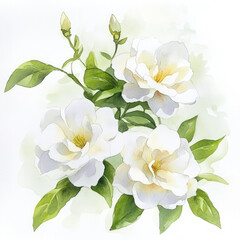 Fototapeta premium Watercolor Cheerful White Gardenia Flower Illustration