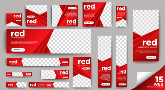Red Banner Set for web display Business ads template. vector