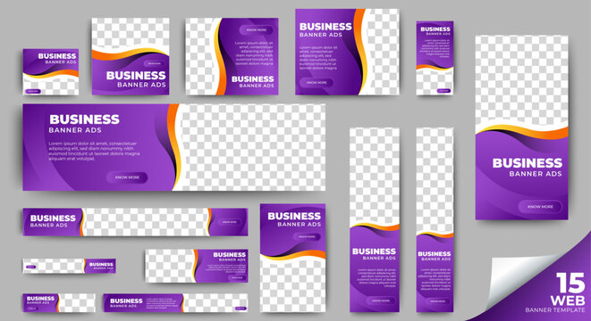 Waving Blue Web Banner template design set. horizontal, vertical, square ad banners layout.