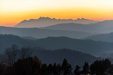 Tatry widok z Malnika muszyna, Zachód słońca © Maciej G. Szling