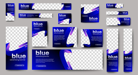 Modern banner design web template Set, Horizontal header web banner. blue cover header background for website design, Social Media Cover ads banner, flyer, invitation card