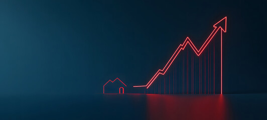 Real Estate Market Growth Concept with Rising House Symbol and Arrow