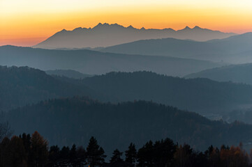Tatry widok z Malnika muszyna, Zachód słońca © Maciej G. Szling