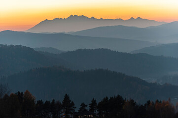 Tatry widok z Malnika muszyna, Zachód słońca © Maciej G. Szling