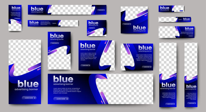 Modern banner design web template Set, Horizontal header web banner. blue cover header background for website design, Social Media Cover ads banner, flyer, invitation card