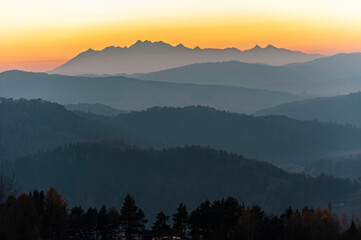 Tatry widok z Malnika muszyna, Zachód słońca © Maciej G. Szling