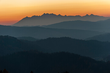 Tatry widok z Malnika muszyna, Zachód słońca © Maciej G. Szling
