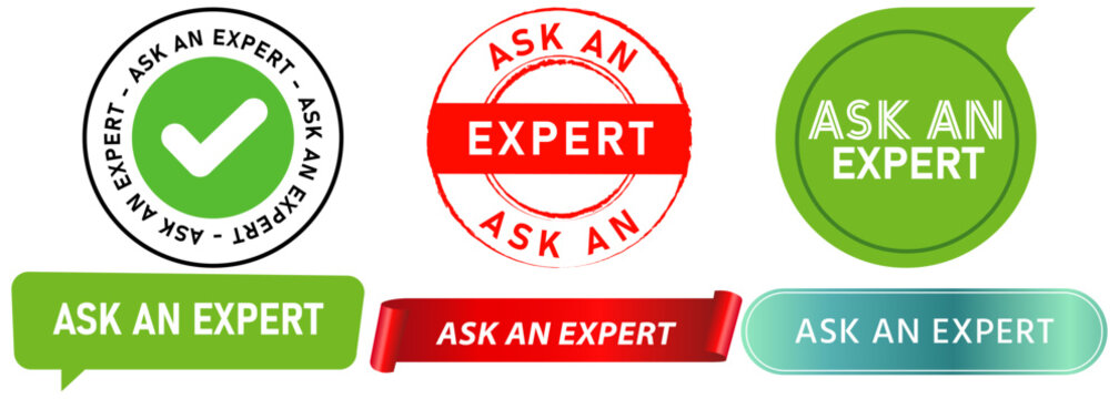 Ask an expert stamp consultation asking professional suggestion client colorful badge emblem sticker label seal icons sign design collection