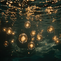 Lights in bubbles underwater