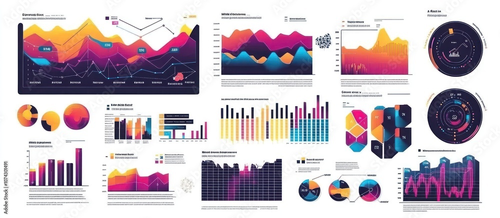 Poster set of colorful infographic elements for data visualization.