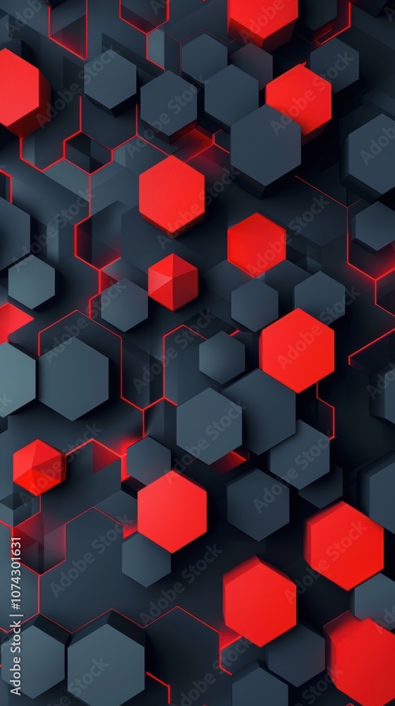 Poster abstract red and black hexagon pattern background