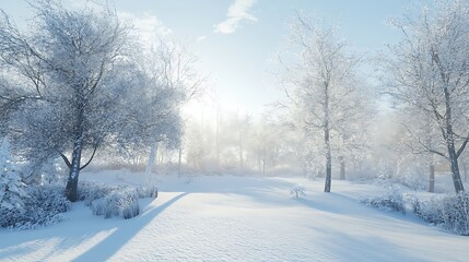 Snow-Covered Trees and a Sunny Winter Landscape