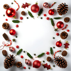 "Festive Christmas Border with Pine Branches, Baubles, and Pinecones for Holiday Decor"