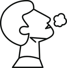 Simple line drawing of a person exhaling a cloud of smoke, steam, or vapor