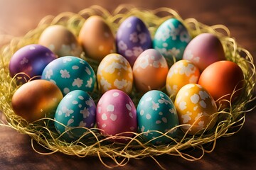 A rainbow of easter eggs arranged in a circle with each egg having a unique pattern, Ai Generated