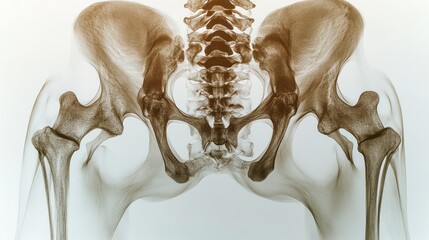 X-ray image of human pelvis and lower spine structure.