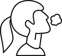 Line drawing of a woman exhaling smoke, representing smoking, vaping or other unhealthy habits