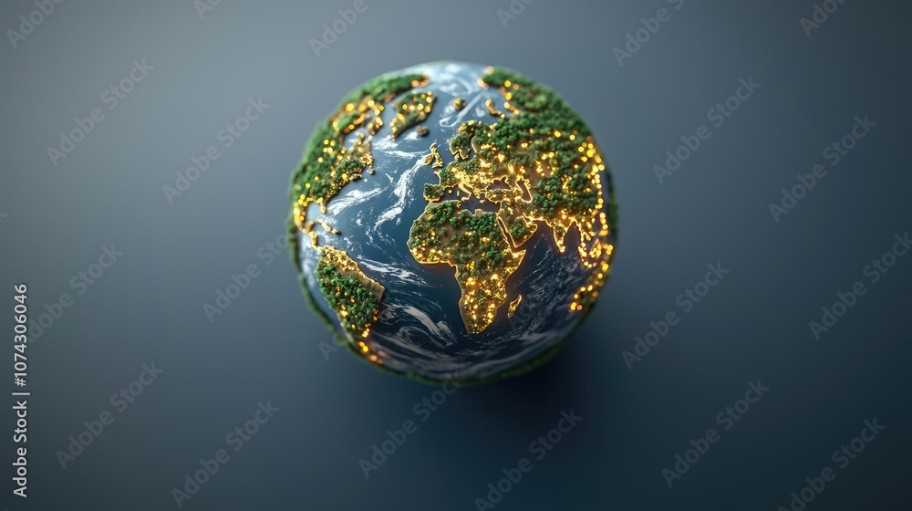 Poster Globe with illuminated continents on dark background, symbolizing the planet.