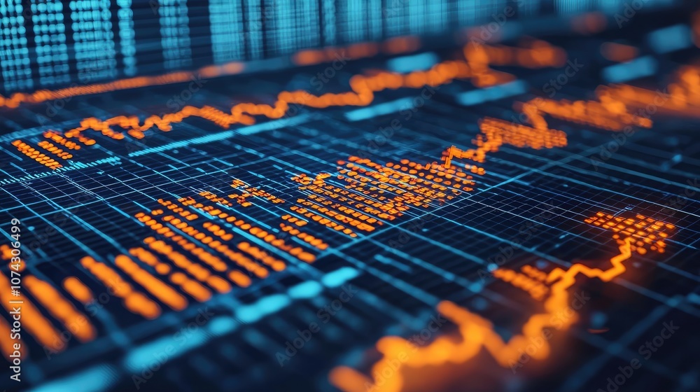 Aufkleber Data visualization with glowing orange graphs on a digital interface.
