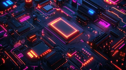 Obraz premium Neon Circuitry: A Glowing Digital Landscape
