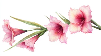 Fototapeta premium Pink Gladiolus in Watercolor on White Background