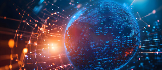 Obraz premium Digital Earth Globe with Networking Connections on Blue Technology Background