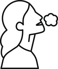 Side view of a woman exhaling a cloud of air, symbolizing healthy lung function and respiration