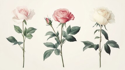 Obraz premium Collection of watercolor illustrations featuring elegant roses and peonies