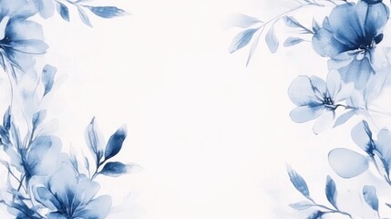 Watercolor blue floral border Hand painted botanical card set against a white background Suitable for design or background use Branch frame