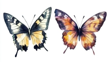 Obraz premium Two watercolor butterflies isolated on a white background