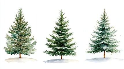 Fototapeta premium Watercolor Christmas trees against a white background