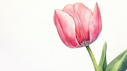 Fototapeta premium Watercolor illustration of a pink tulip against a white backdrop