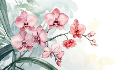 Watercolor illustration of orchids cultivated in a temperature controlled environment